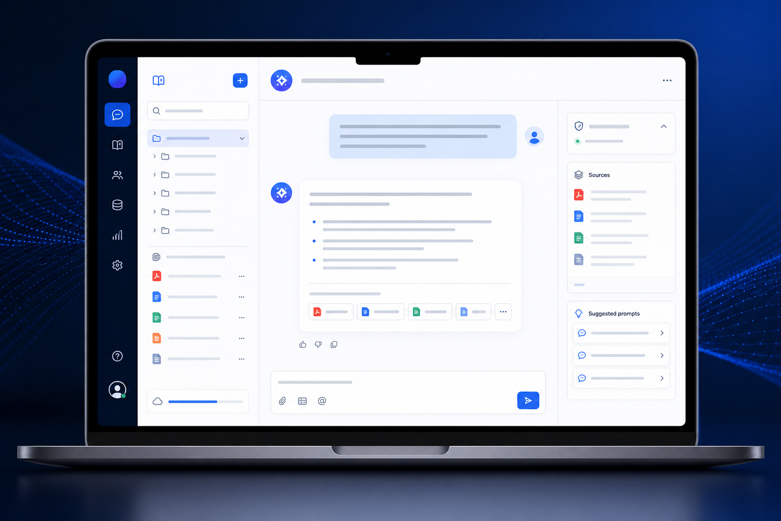 Interface d'un assistant IA privé entraîné sur les connaissances de l'entreprise