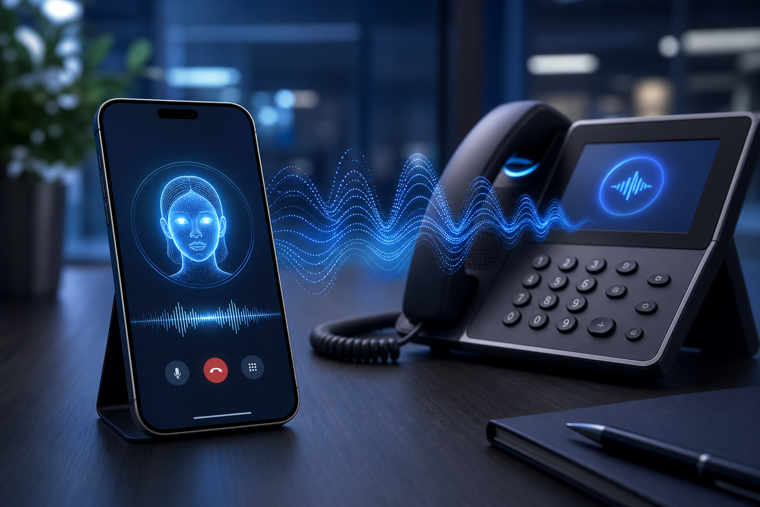 Réceptionniste IA vocale qui gère un appel en direct